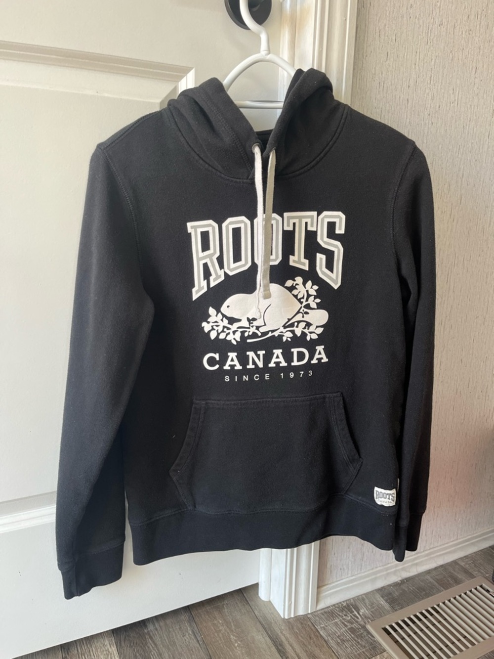 Roots Black Hoodie Sweater with White Canada Logo